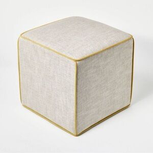 Threshold designed w/Studio McGee Linen Cube Square Ottoman Mustard Cream NEW